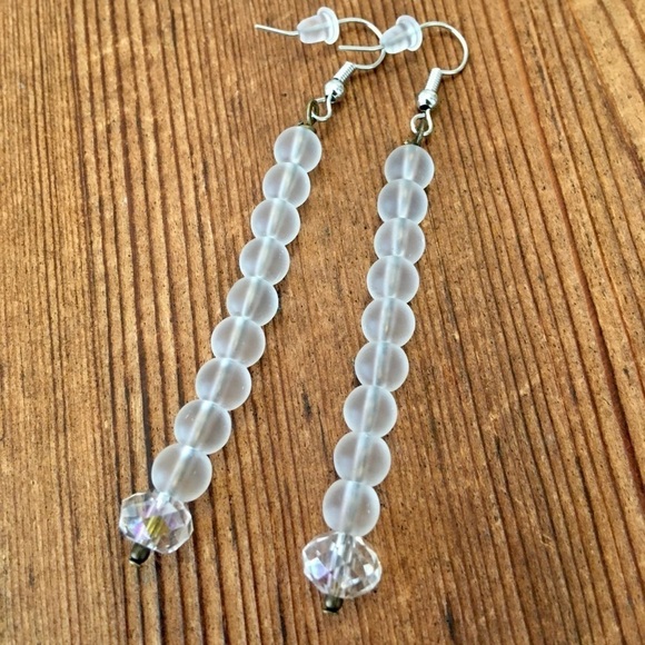Long Dangle Frosted Beaded Ladies Earrings,  Handmade Earrings - Picture 1 of 6